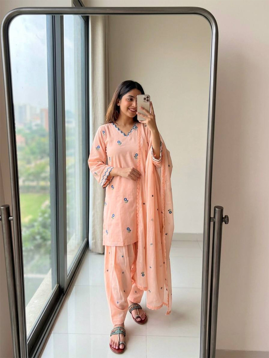 Peach Embroidery Wedding Party Festival Casual Ready Palazzo Pant Salwar Kameez