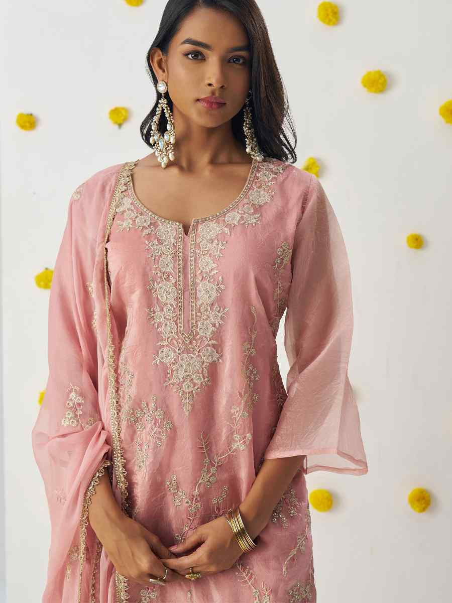 Peach Fancy Crush Embroidered Mehendi Wedding Ready Pant Salwar Kameez