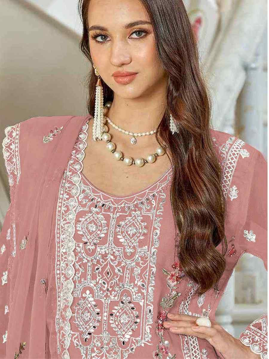 Peach Faux Georgette Embroidered Festival Casual Pant Salwar Kamee