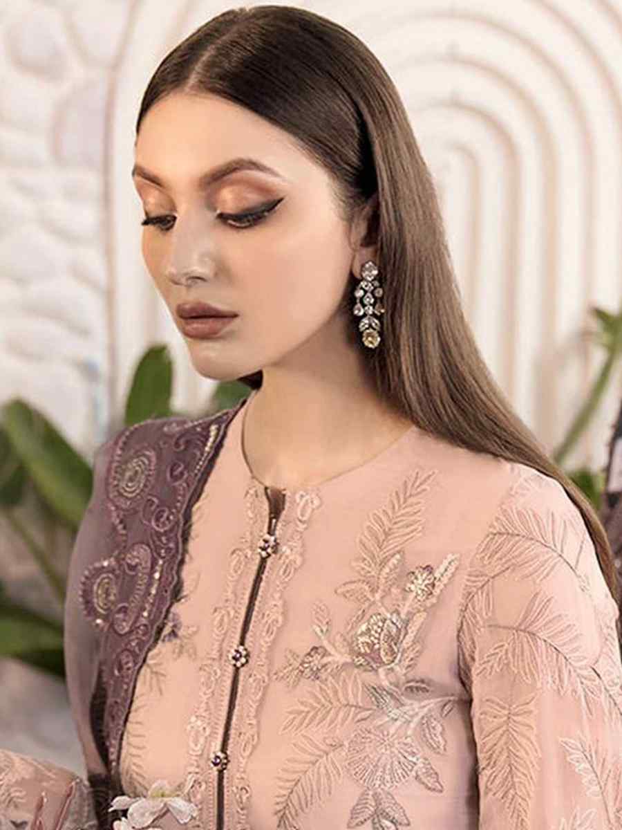 Peach Faux Georgette Embroidered Festival Party Pant Salwar Kameez