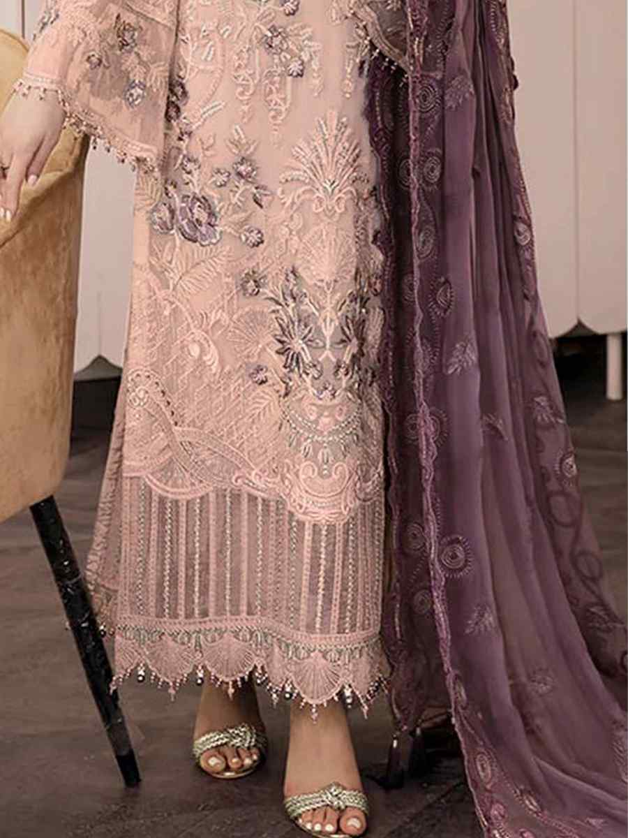 Peach Faux Georgette Embroidered Festival Party Pant Salwar Kameez