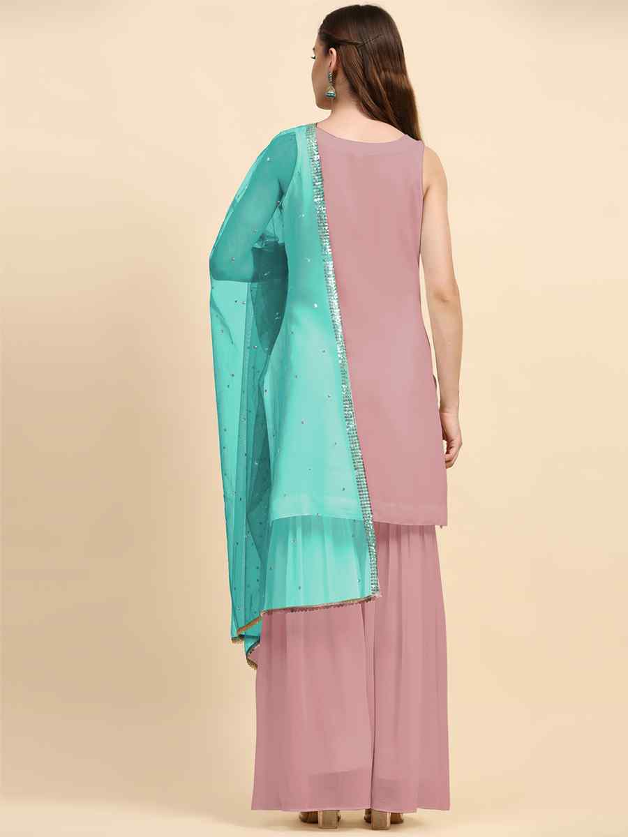 Peach Faux Georgette Embroidered Festival Wedding Palazzo Pant Salwar Kameez