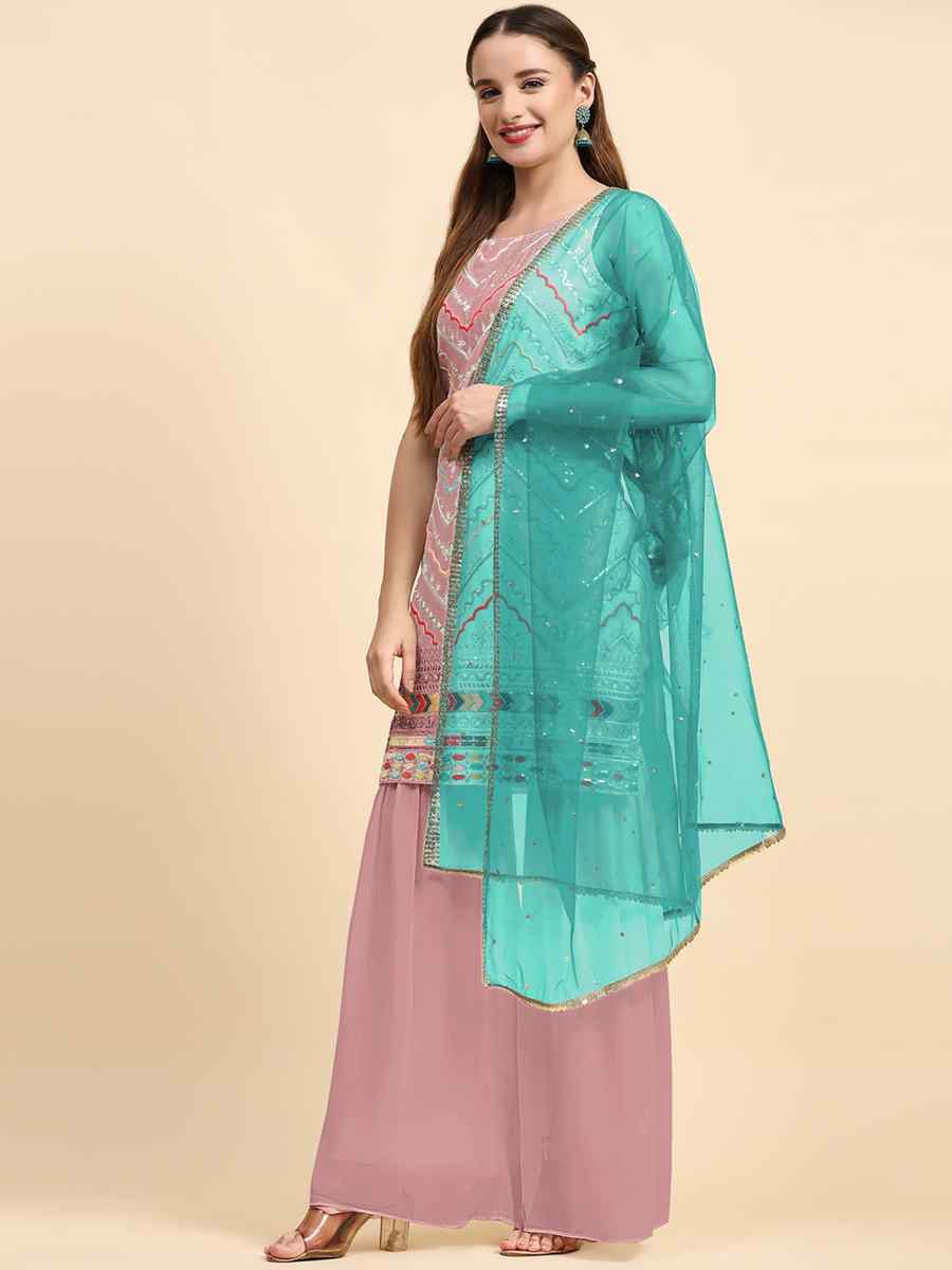 Peach Faux Georgette Embroidered Festival Wedding Palazzo Pant Salwar Kameez