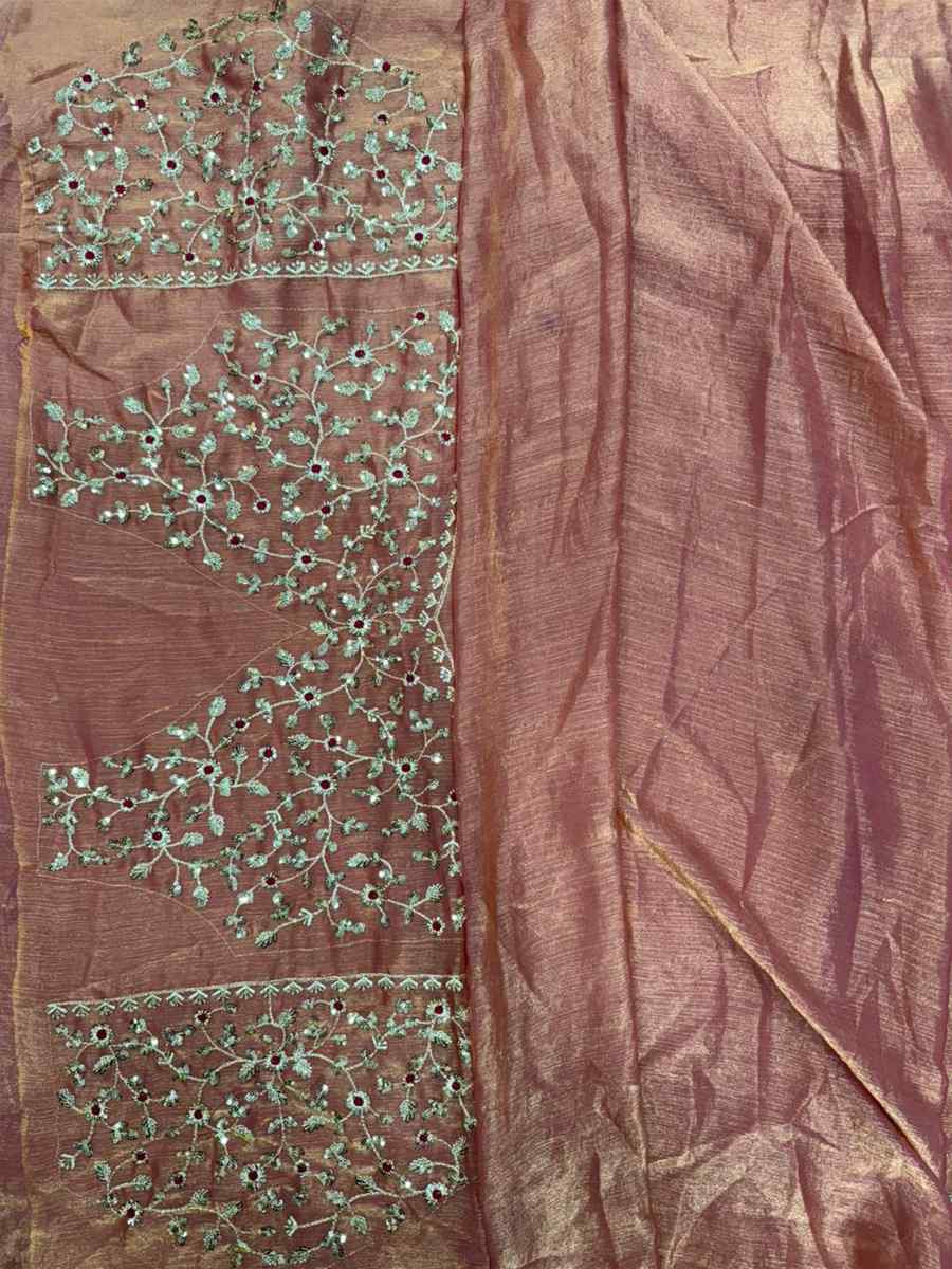 Peach Fendy Chiffon Embroidery Casual Reception Festival Wedding Fancy Heavy Border Sarees
