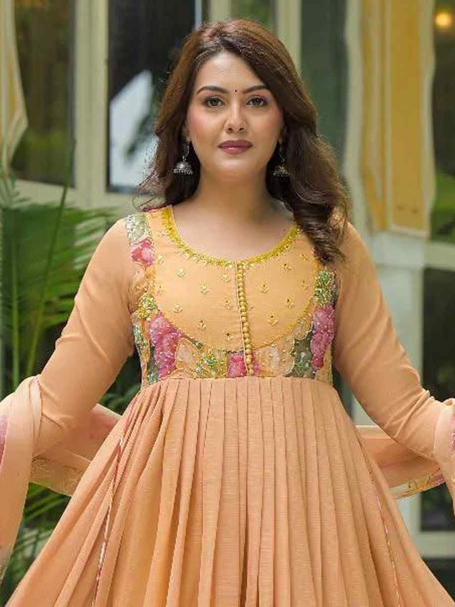 Peach Fox Georgette Embroidery Party Wedding Festival Casual Ready Anarkali Salwar Kameez