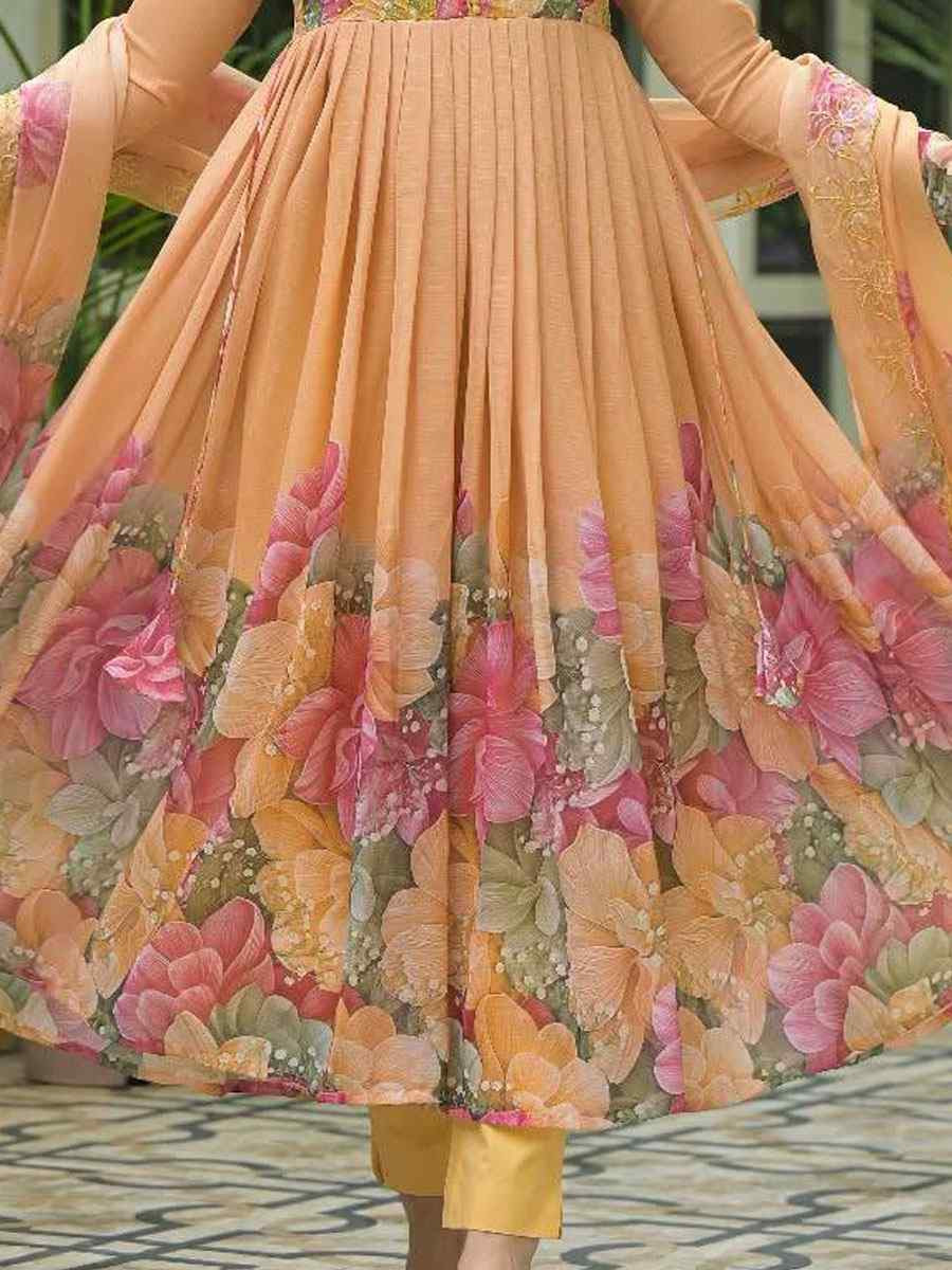 Peach Fox Georgette Embroidery Party Wedding Festival Casual Ready Anarkali Salwar Kameez