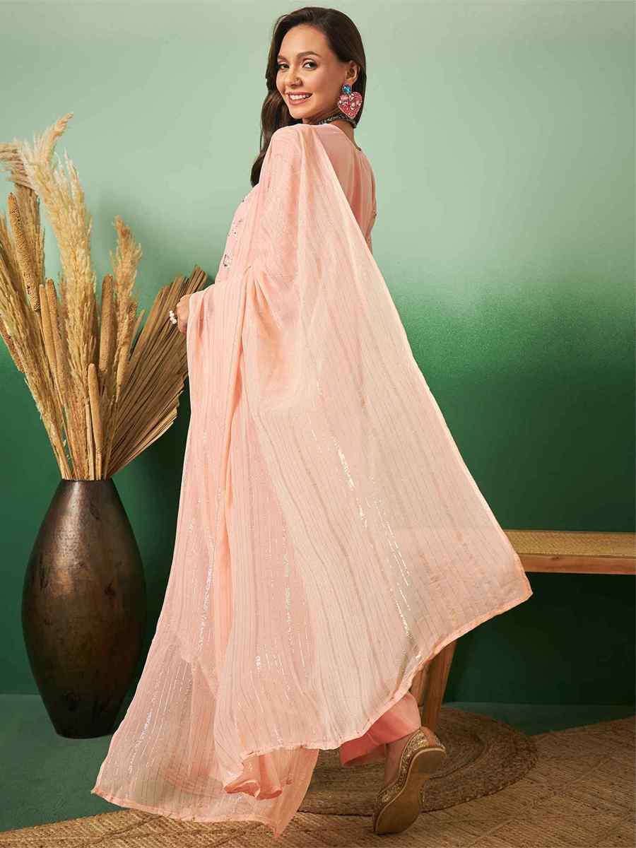 Peach Georgette Embroidered Casual Festival Pant Salwar Kameez