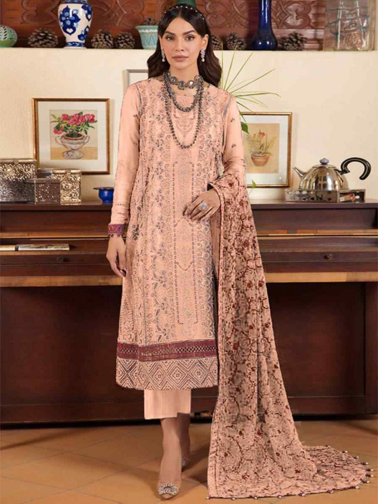 Peach Georgette Embroidered Festival Casual Pant Salwar Kameez