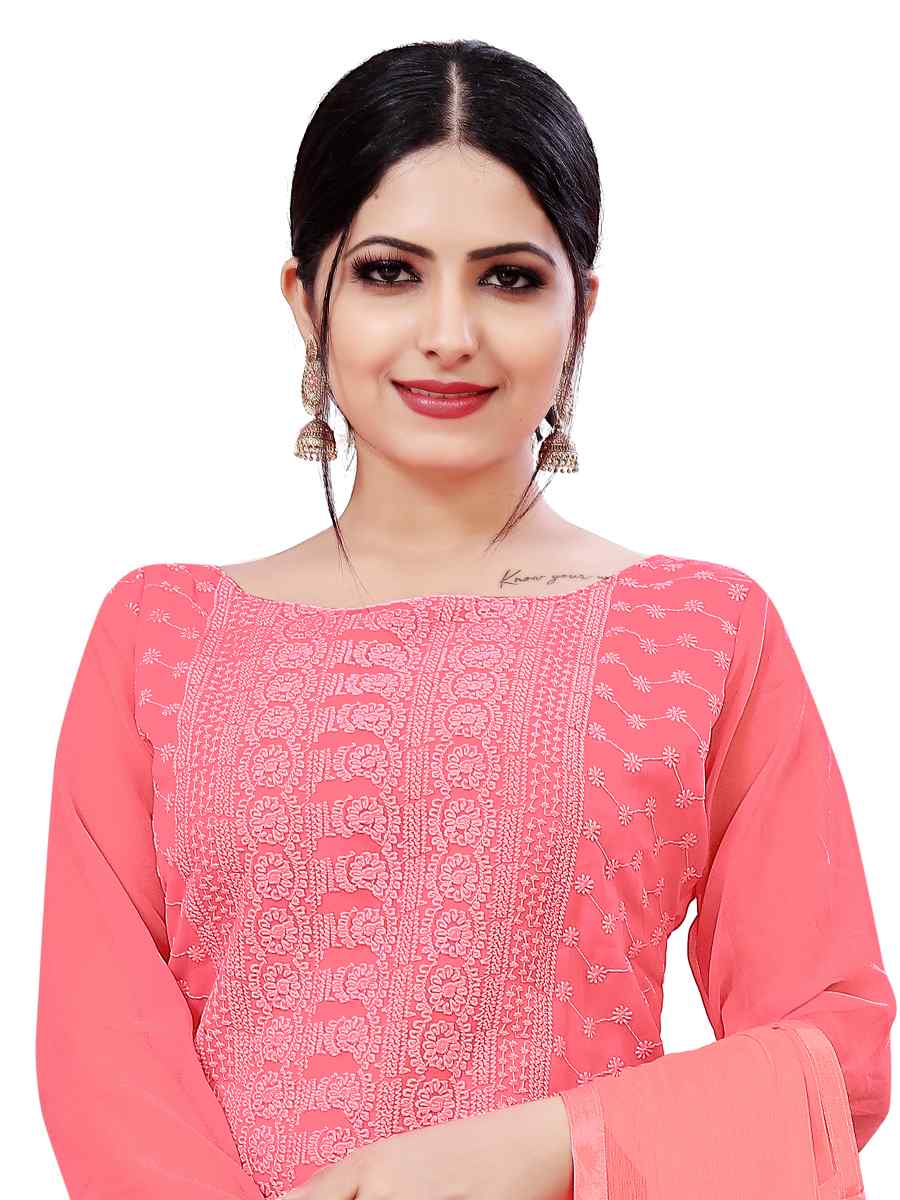 Peach Georgette Embroidered Festival Casual Pant Salwar Kameez