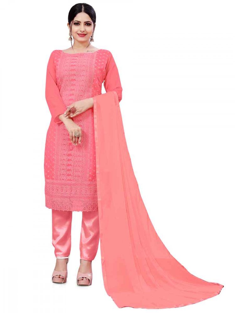 Peach Georgette Embroidered Festival Casual Pant Salwar Kameez