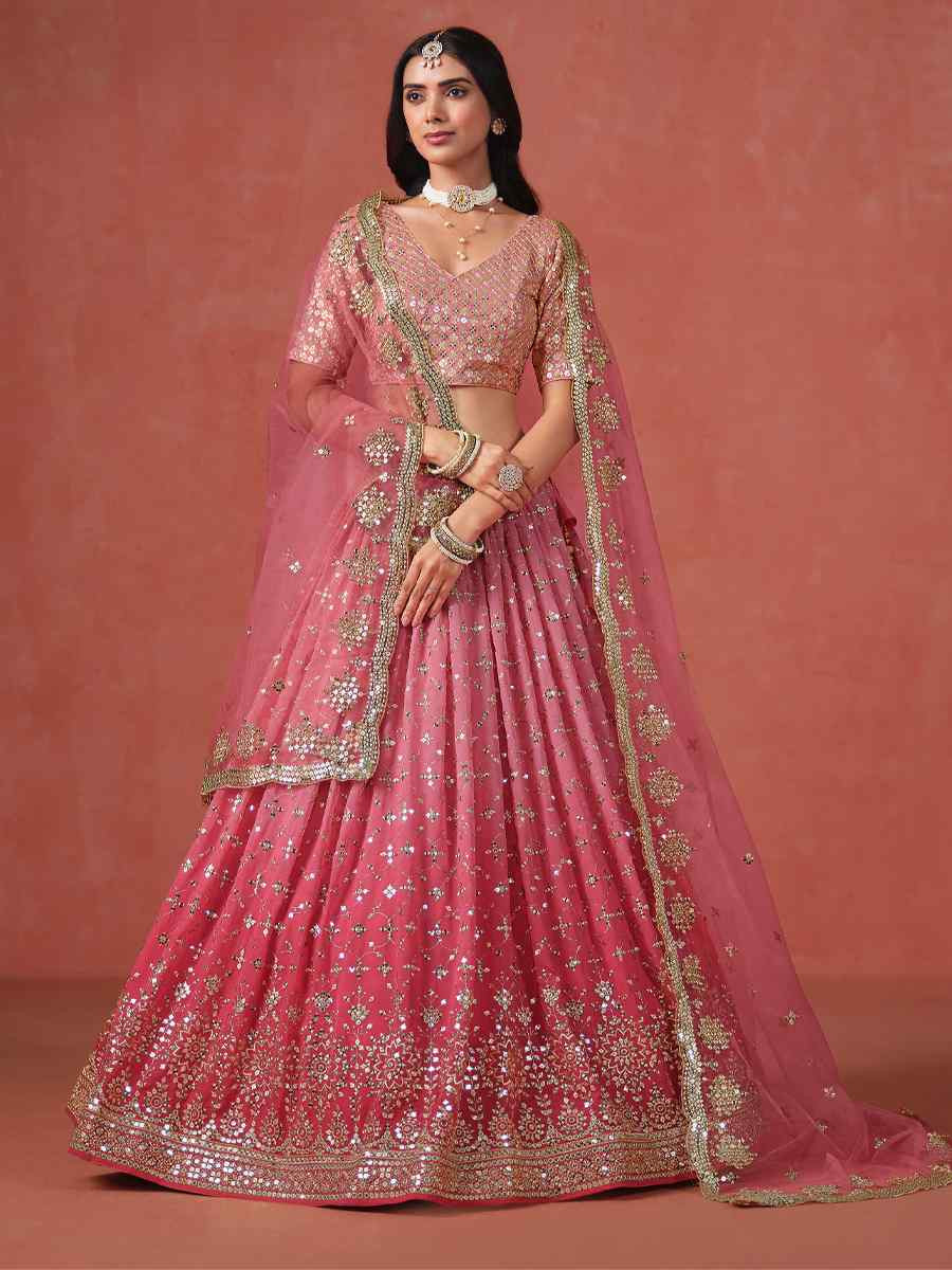 Peach Georgette Embroidered Festival Party Wear Circular Lehenga Choli