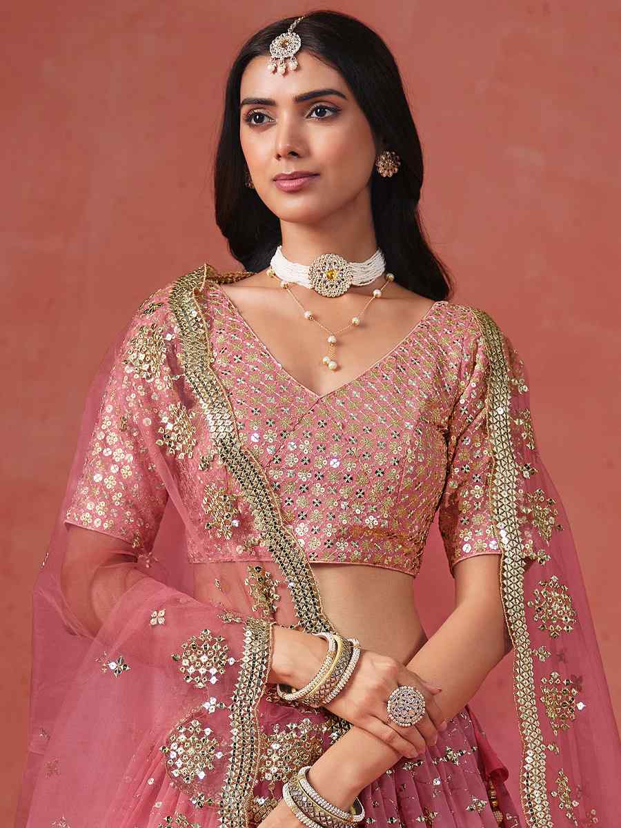 Peach Georgette Embroidered Festival Party Wear Circular Lehenga Choli