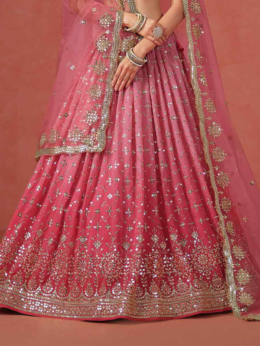 Peach Georgette Embroidered Festival Party Wear Circular Lehenga Choli
