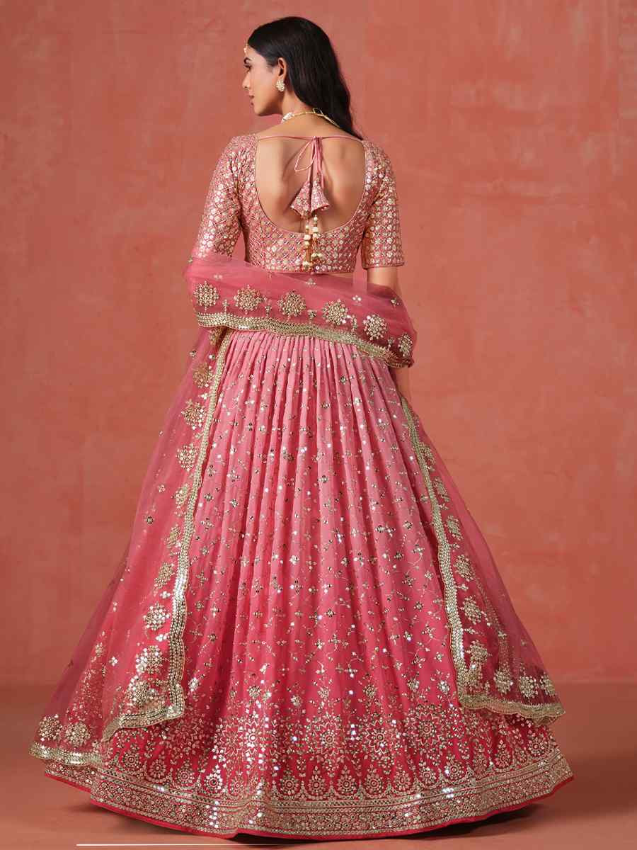 Peach Georgette Embroidered Festival Party Wear Circular Lehenga Choli