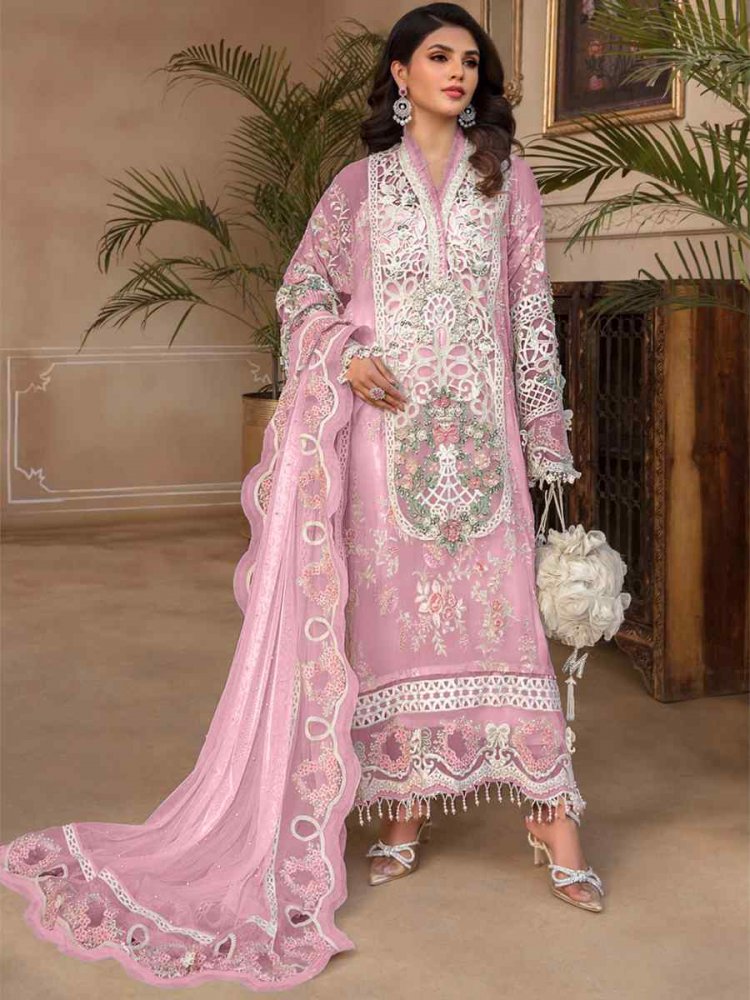 Peach Georgette Embroidered Festival Wedding Pant Salwar Kameez
