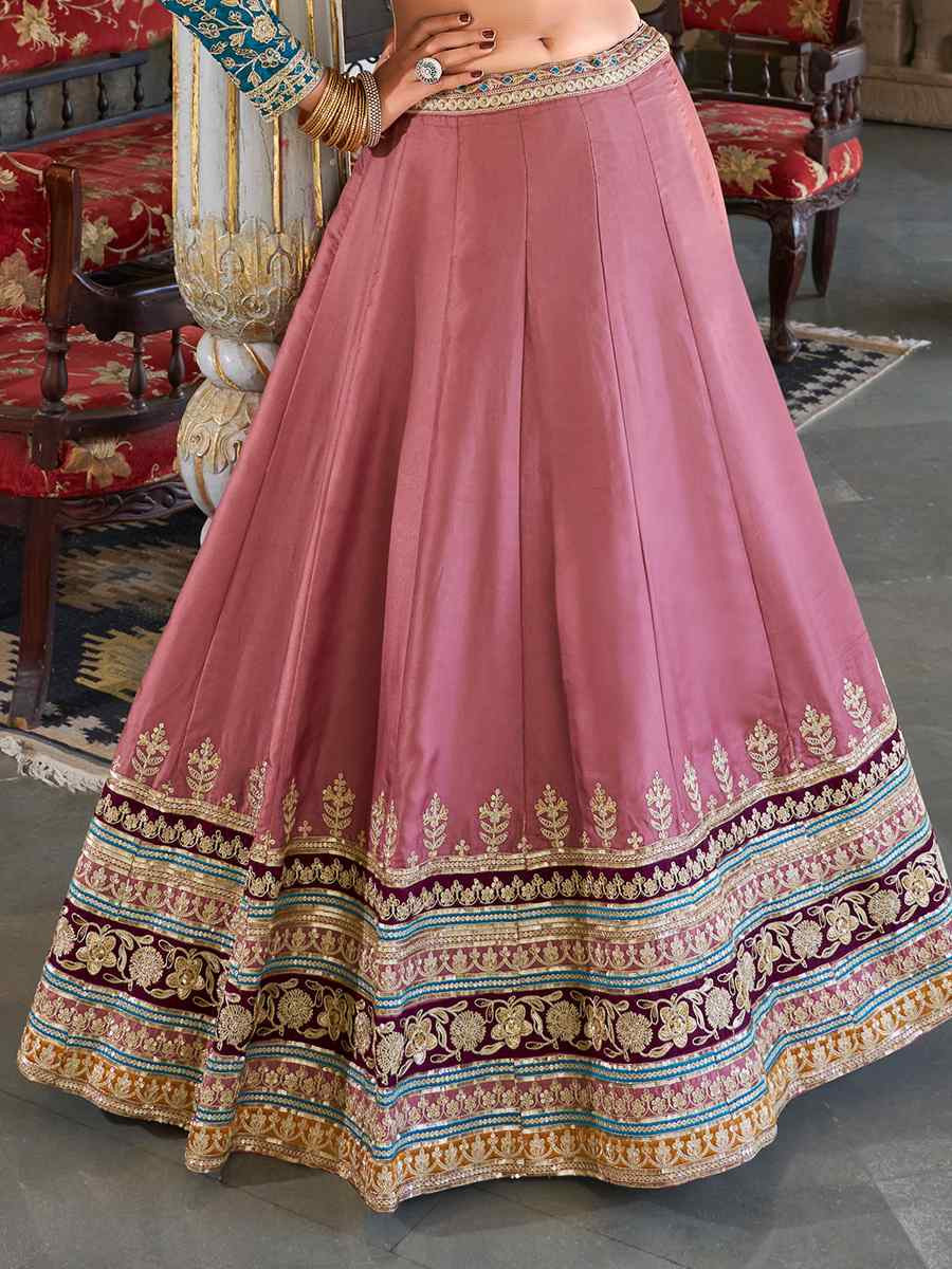 Peach Georgette Embroidery Reception Party Wear Heavy Border Lehenga Choli