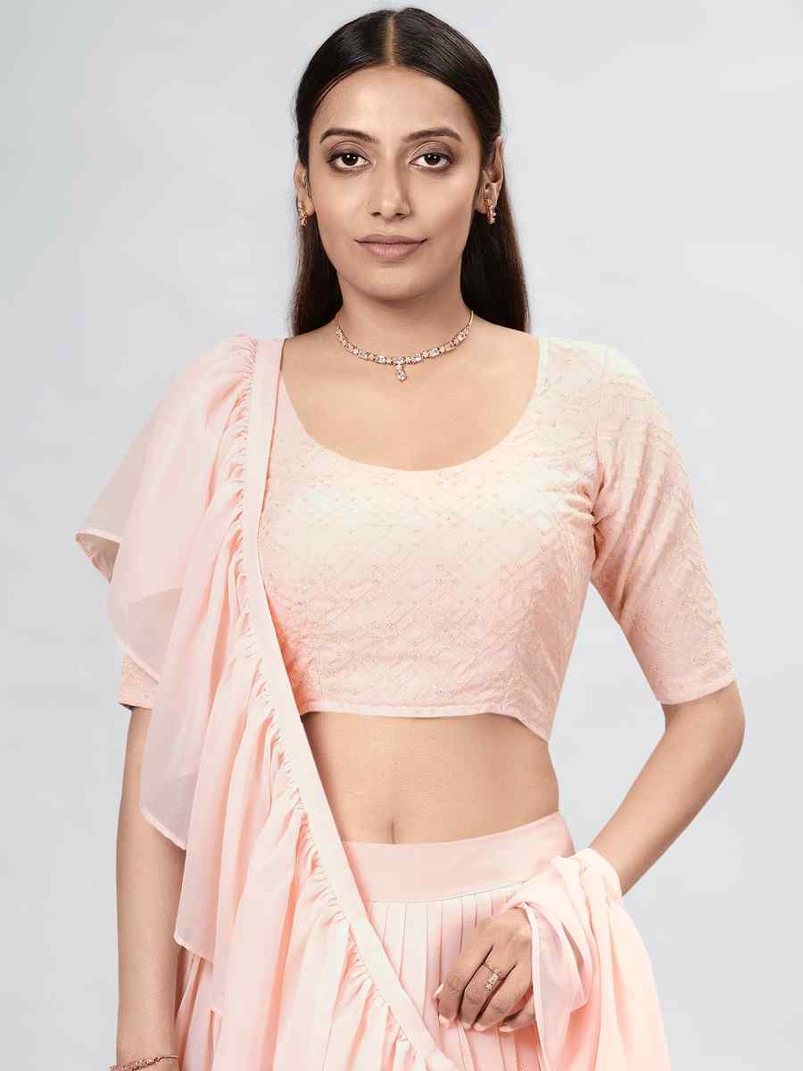 Peach Georgette Sequins Festival Party Wear Circular Lehenga Choli