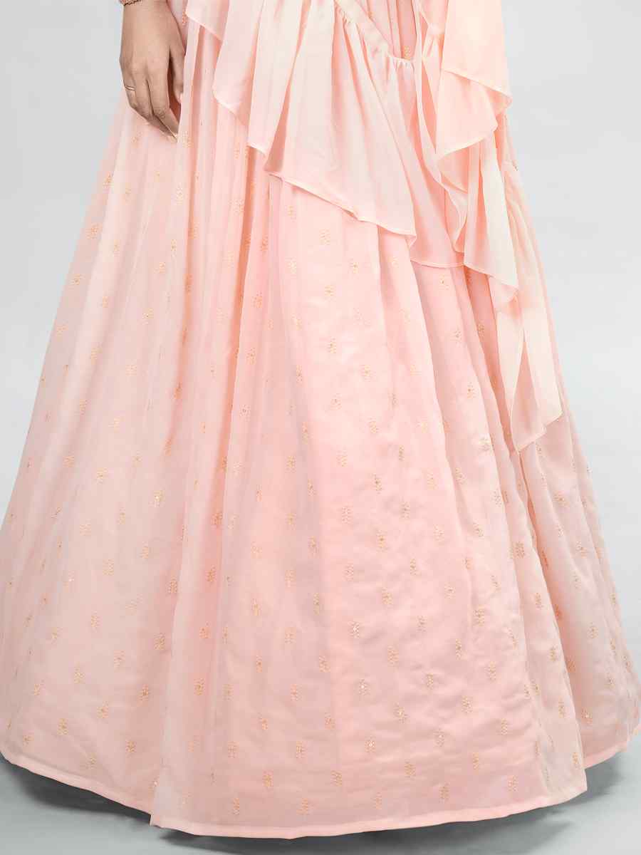 Peach Georgette Sequins Festival Party Wear Circular Lehenga Choli