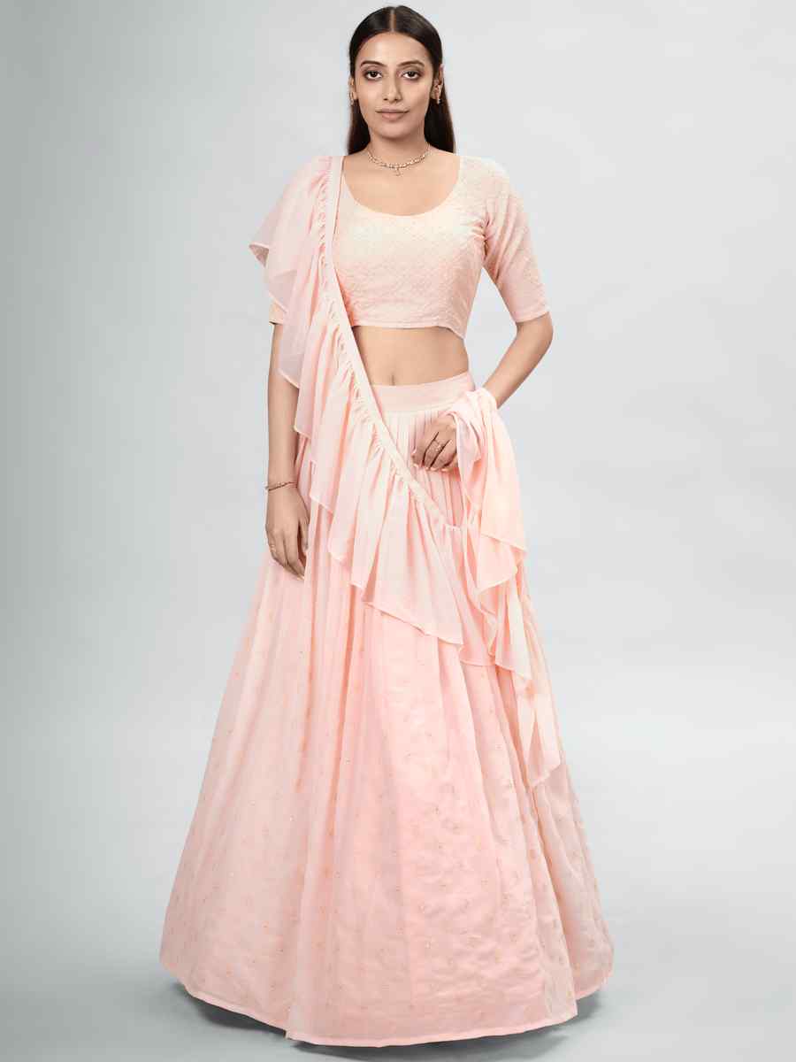Peach Georgette Sequins Festival Party Wear Circular Lehenga Choli