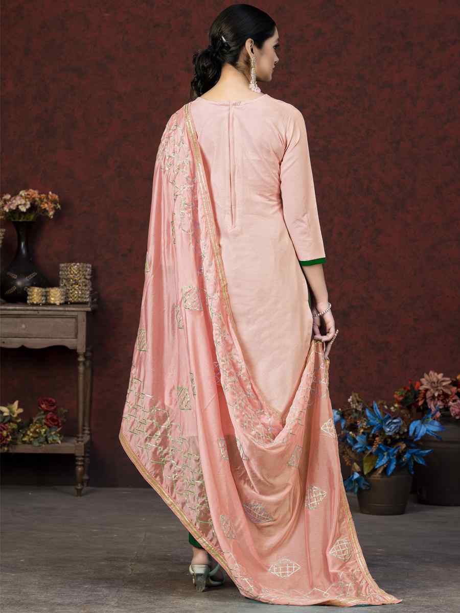 Peach Glass Cotton Embroidered Casual Festival Pant Salwar Kameez