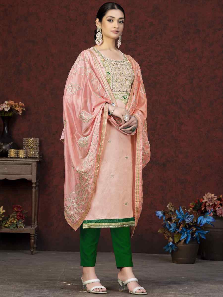 Peach Glass Cotton Embroidered Casual Festival Pant Salwar Kameez