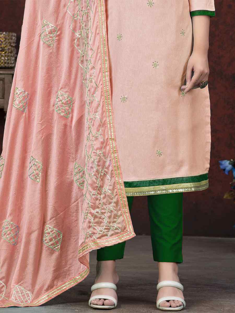 Peach Glass Cotton Embroidered Casual Festival Pant Salwar Kameez