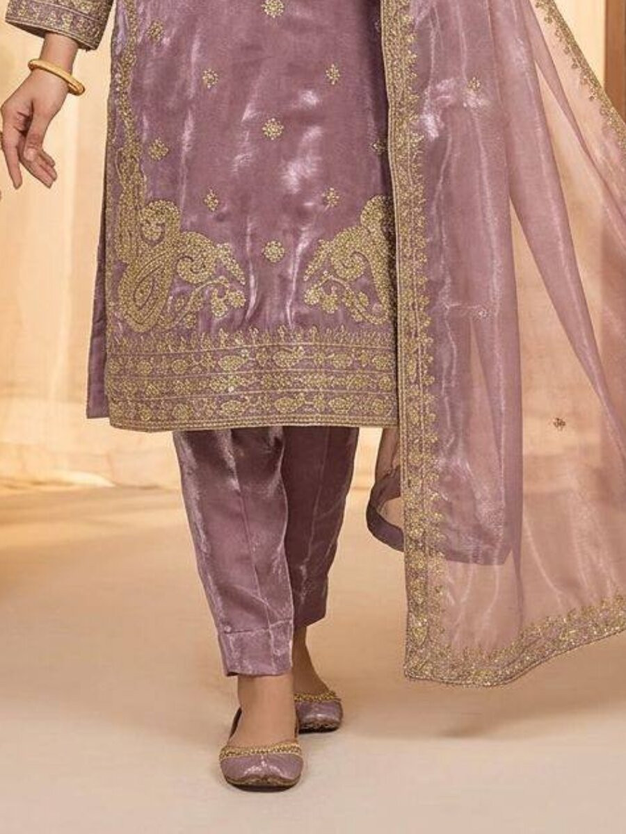 Peach Glass Roman Embroidery Wedding Party Festival Casual Ready Pant Salwar Kameez