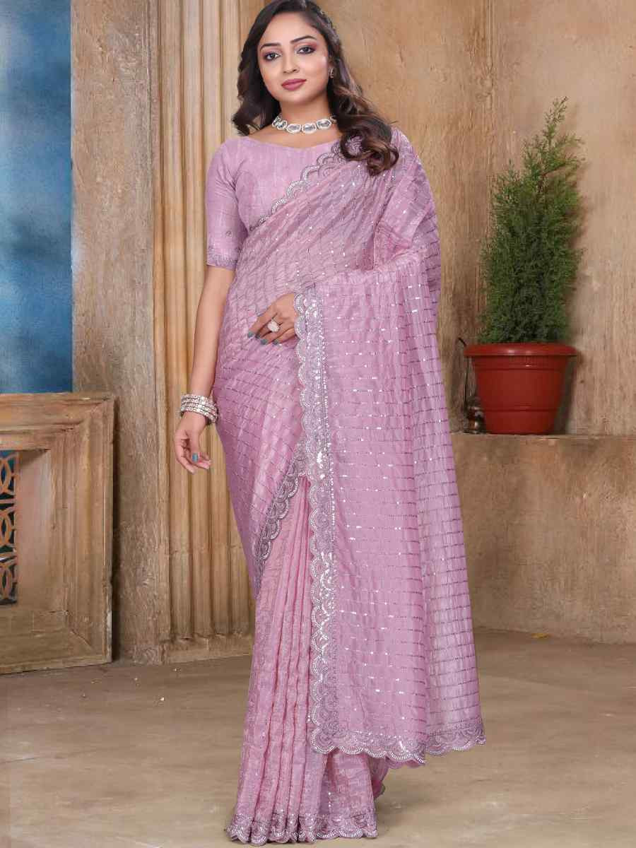 Peach Gold Cruch Silk Embroidered Festival Wedding Fancy Heavy Border Saree