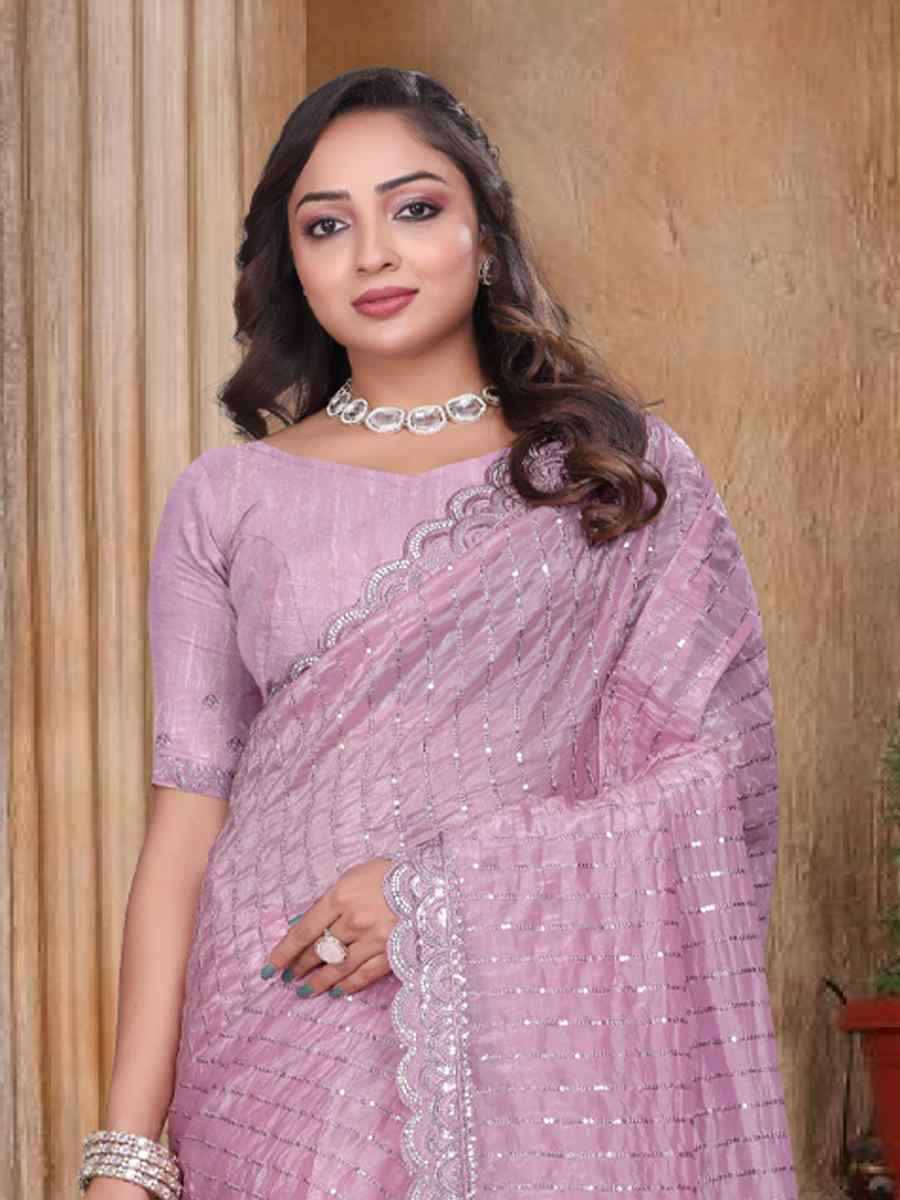 Peach Gold Cruch Silk Embroidered Festival Wedding Fancy Heavy Border Saree