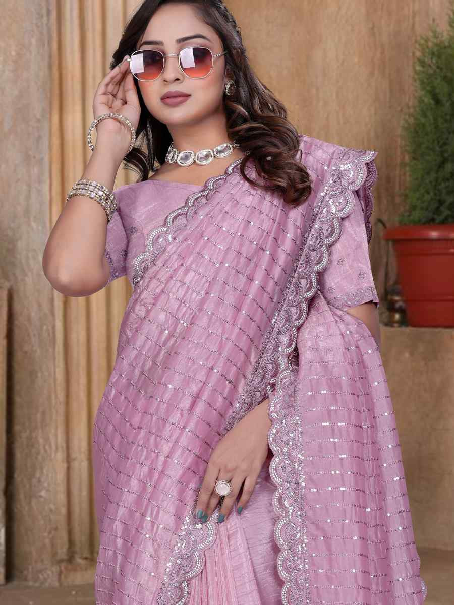 Peach Gold Cruch Silk Embroidered Festival Wedding Fancy Heavy Border Saree