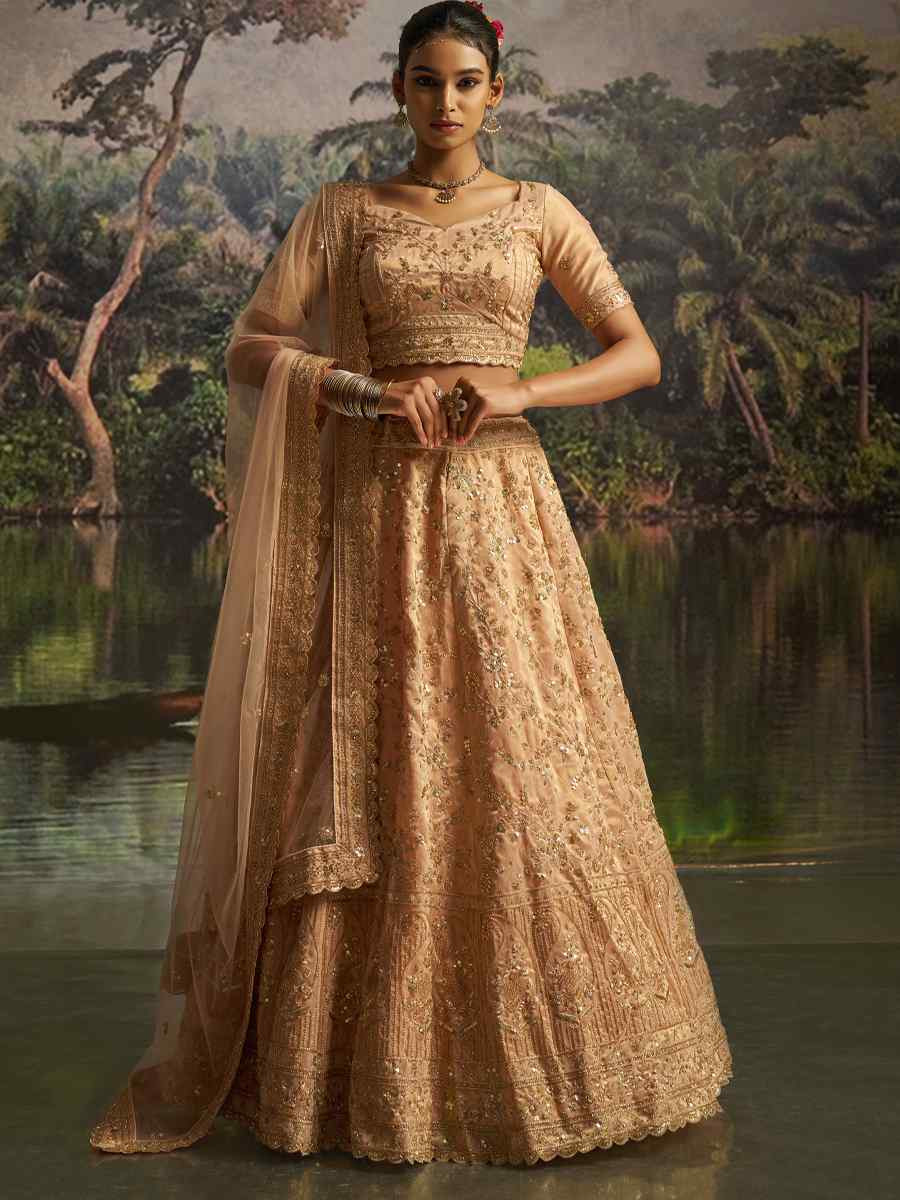 Peach Gota Silk Embroidered Festival Wedding Party Reception Heavy Border Lehenga Choli