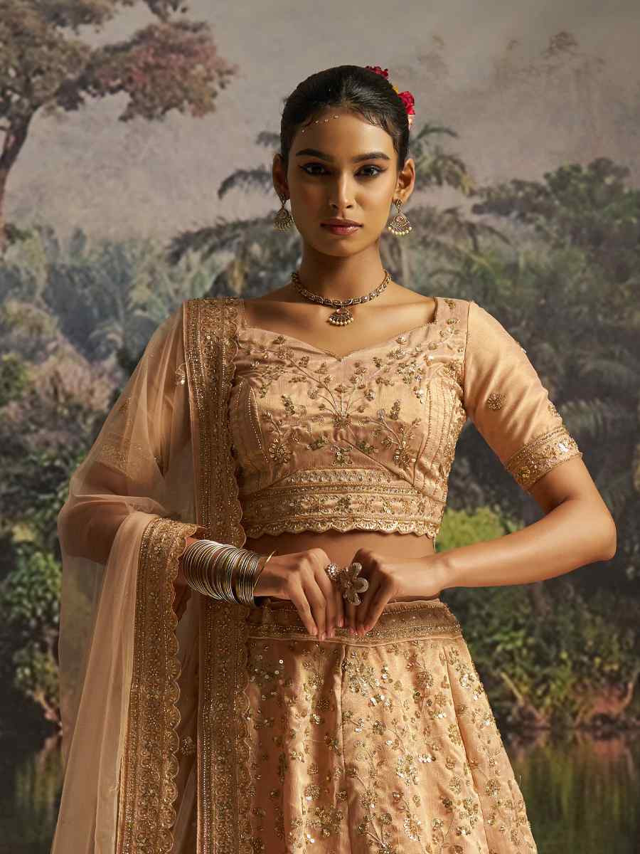 Peach Gota Silk Embroidered Festival Wedding Party Reception Heavy Border Lehenga Choli