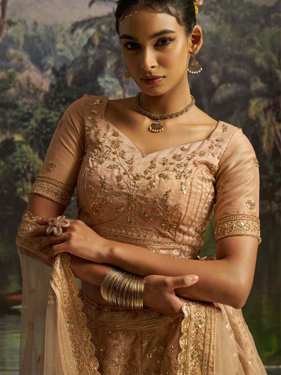 Peach Gota Silk Embroidered Festival Wedding Party Reception Heavy Border Lehenga Choli