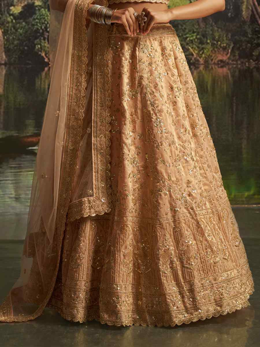 Peach Gota Silk Embroidered Festival Wedding Party Reception Heavy Border Lehenga Choli
