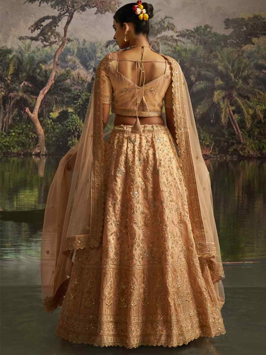 Peach Gota Silk Embroidered Festival Wedding Party Reception Heavy Border Lehenga Choli
