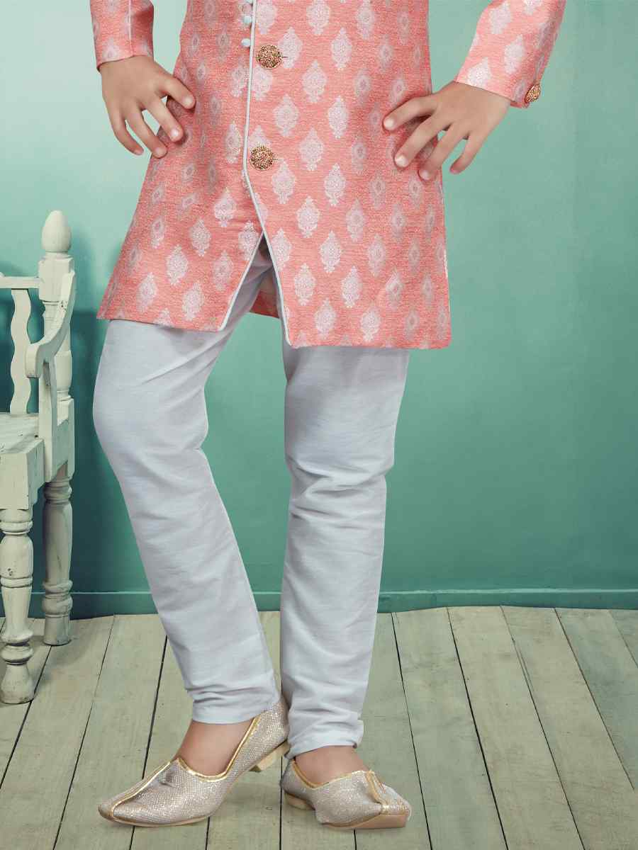 Peach Heavy Banarasi Jacquard Embroidered Party Festival Kurta Pyjama Boys Wear