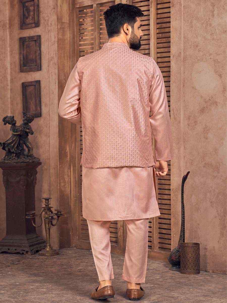 Peach Heavy Banglori Silk Embroidered Festival Party Kurta