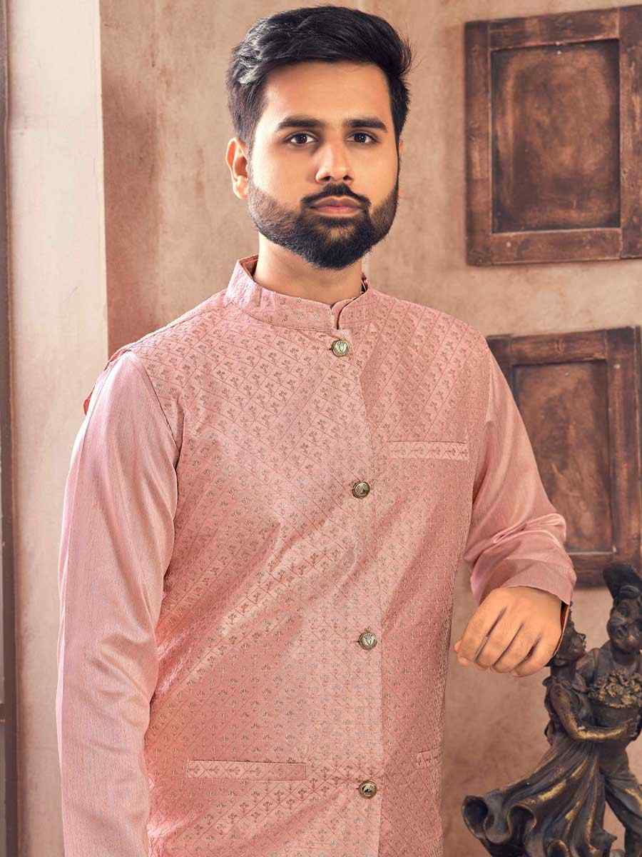 Peach Heavy Banglori Silk Embroidered Festival Party Kurta