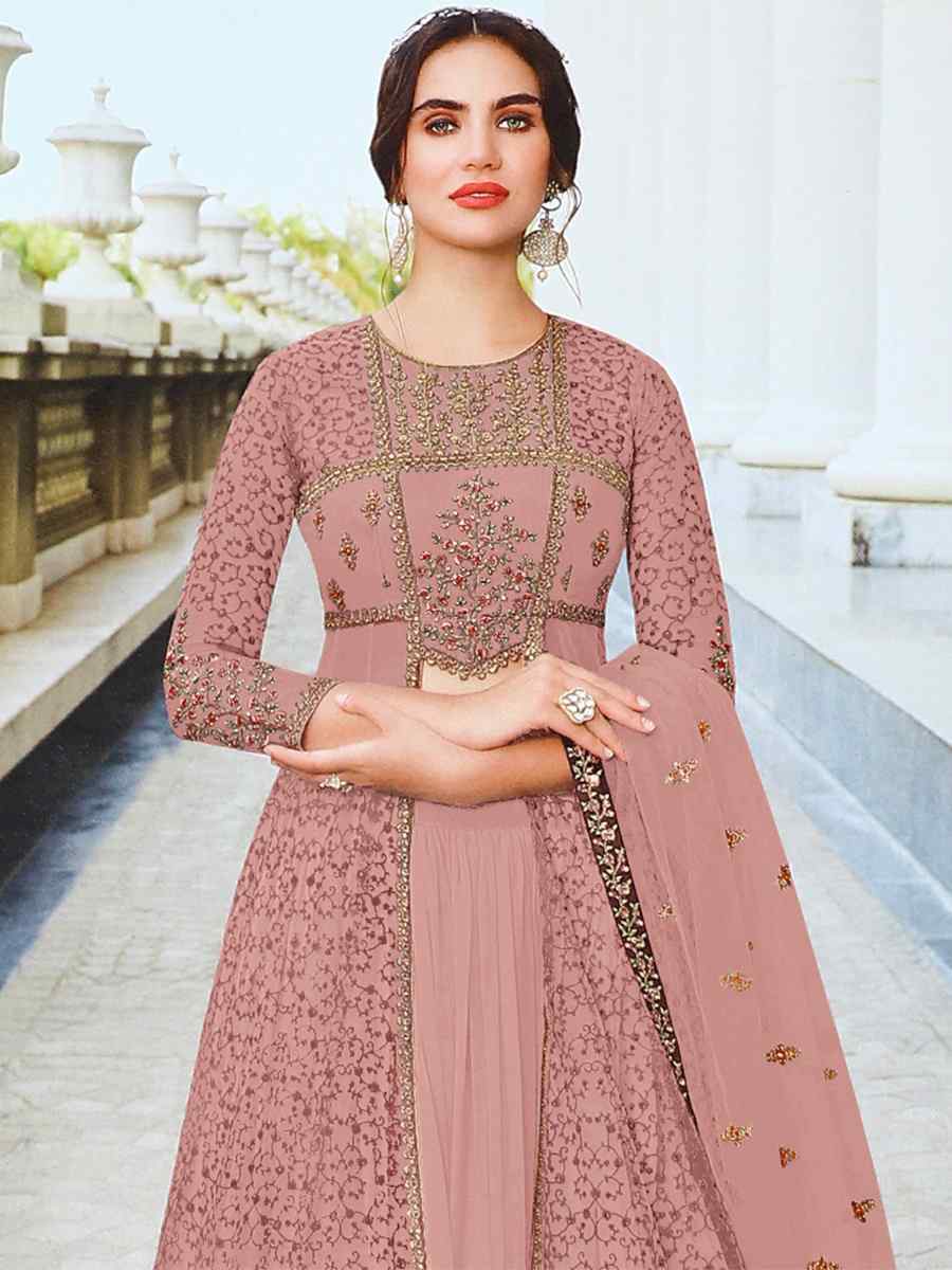 Peach Heavy Butterfly Net Embroidered Festival Party Anarkali Salwar Kameez