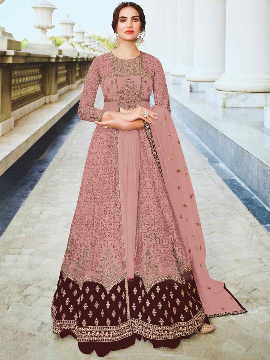 Peach Heavy Butterfly Net Embroidered Festival Party Anarkali Salwar Kameez