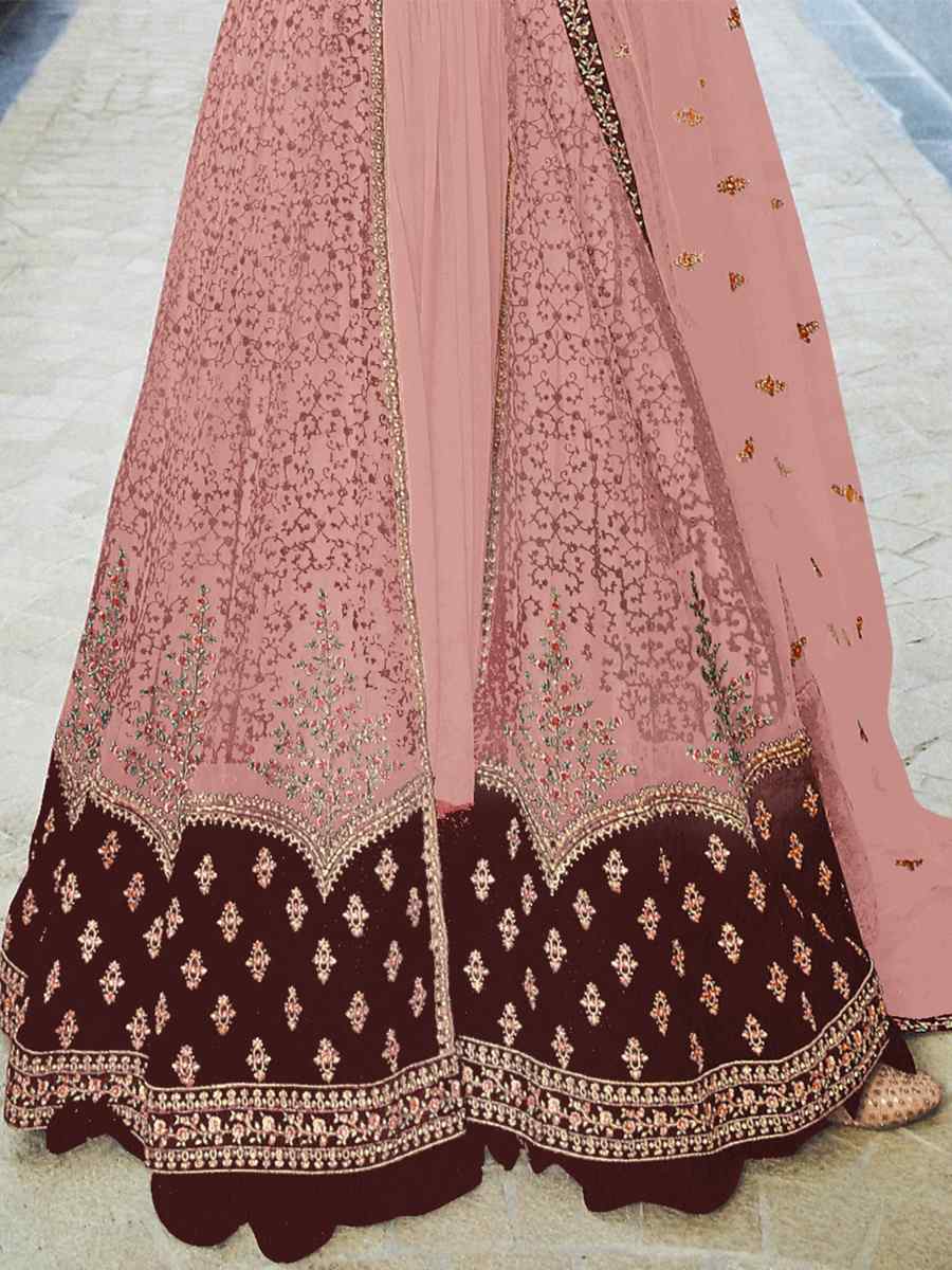 Peach Heavy Butterfly Net Embroidered Festival Party Anarkali Salwar Kameez