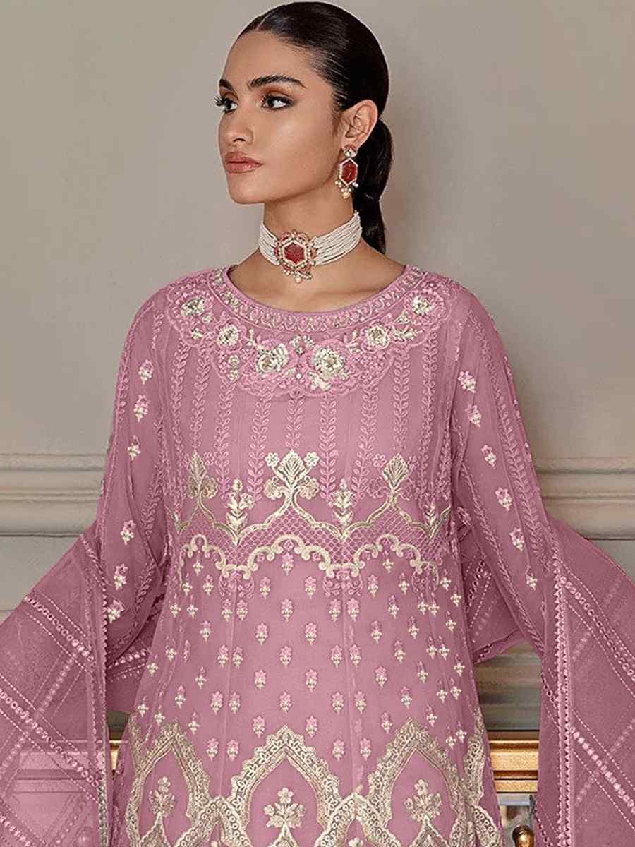 Peach Heavy Butterfly Net Embroidered Festival Party Palazzo Pant Salwar Kameez