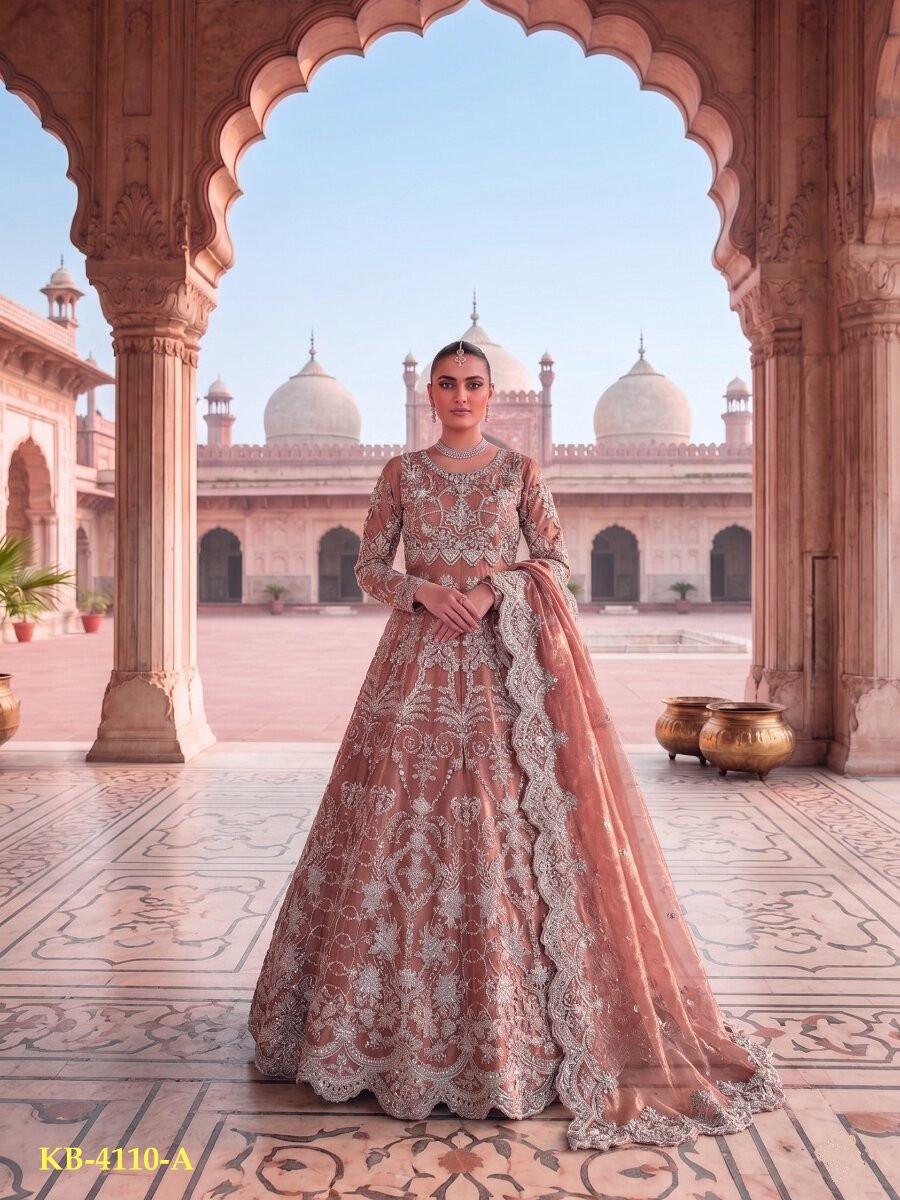 Peach Heavy Butterfly Net Embroidery Zari Wedding Party Festival Engagement Casual Lawn Salwar Kameez