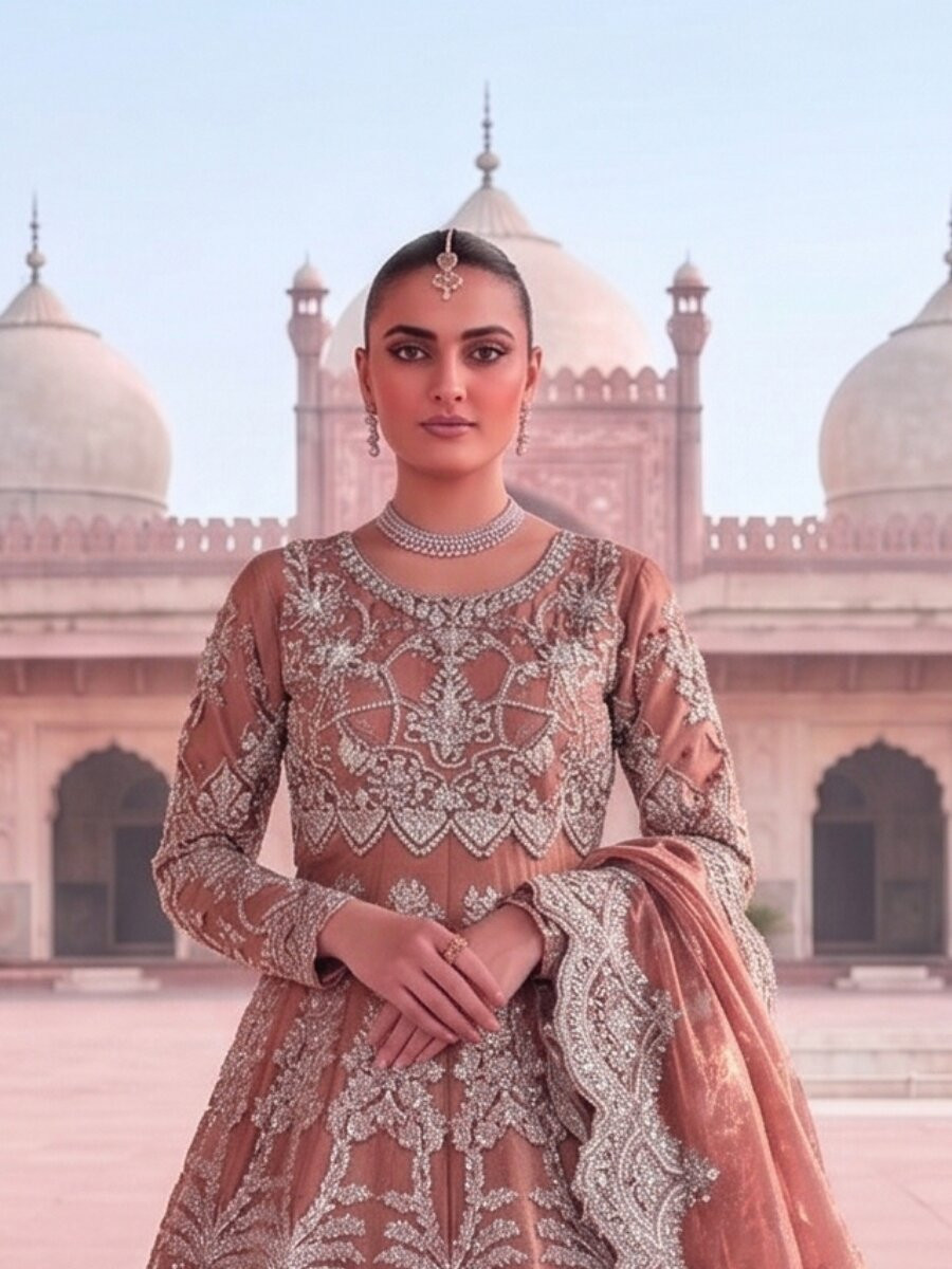Peach Heavy Butterfly Net Embroidery Zari Wedding Party Festival Engagement Casual Lawn Salwar Kameez