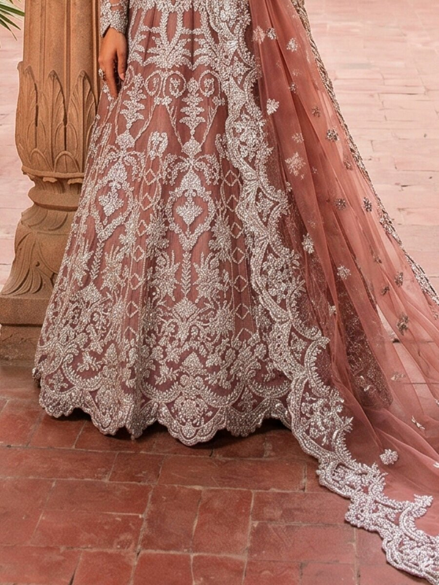 Peach Heavy Butterfly Net Embroidery Zari Wedding Party Festival Engagement Casual Lawn Salwar Kameez
