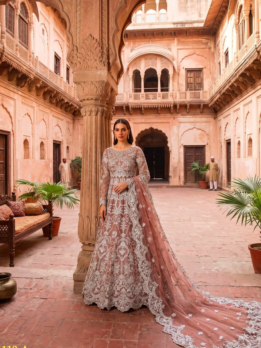 Peach Heavy Butterfly Net Embroidery Zari Wedding Party Festival Engagement Casual Lawn Salwar Kameez