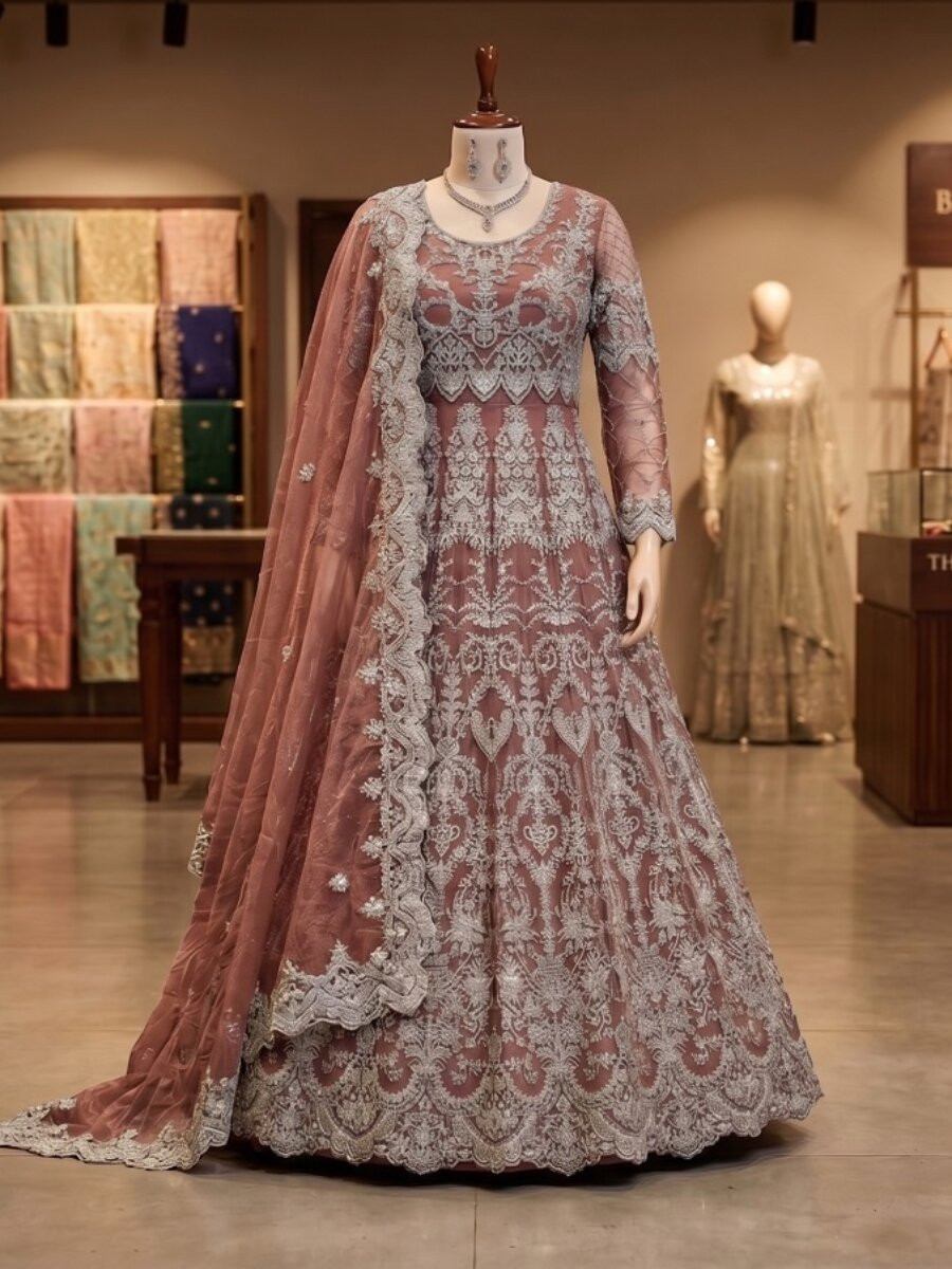Peach Heavy Butterfly Net Embroidery Zari Wedding Party Festival Engagement Casual Lawn Salwar Kameez