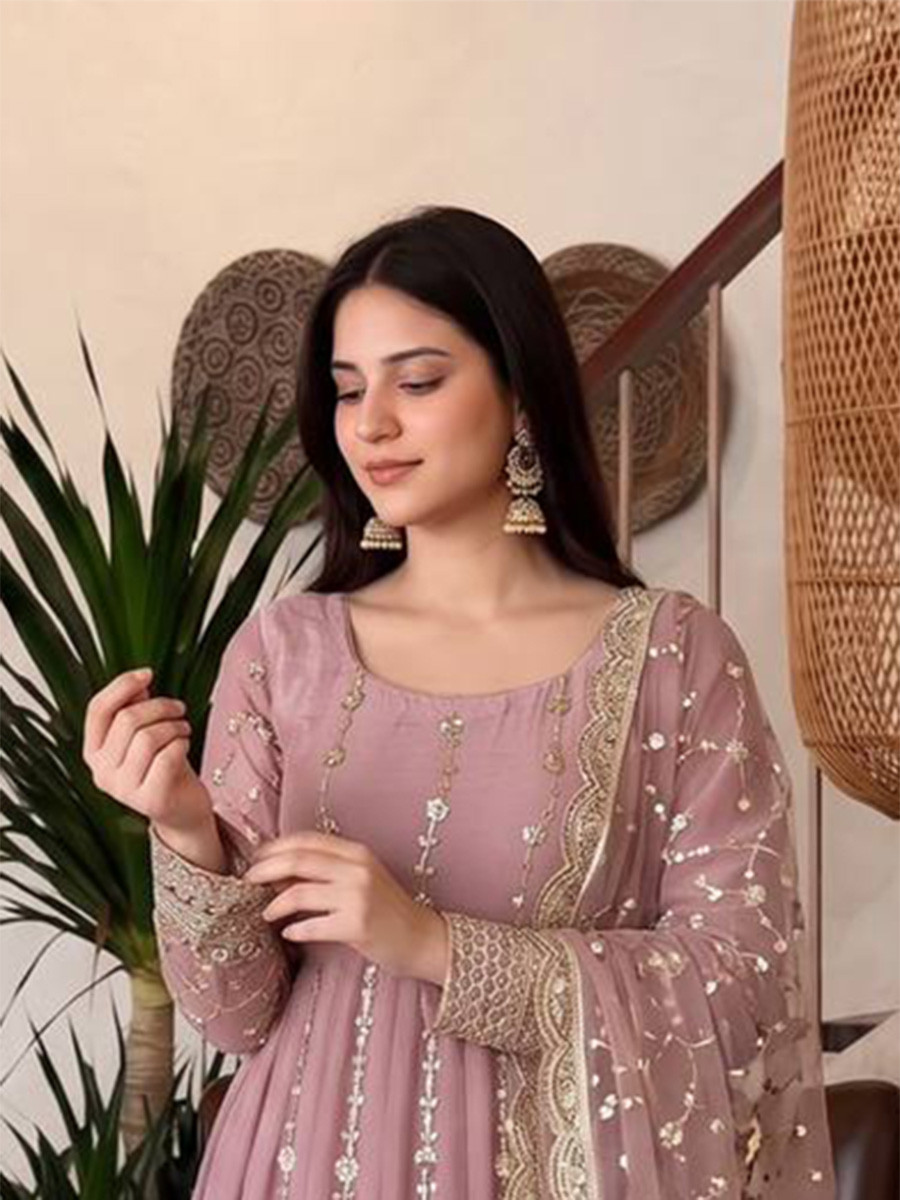 Peach Heavy Fandy Silk Embroidery Sequins Zari Wedding Party Festival Casual Ready Anarkali Pant Salwar Kameez