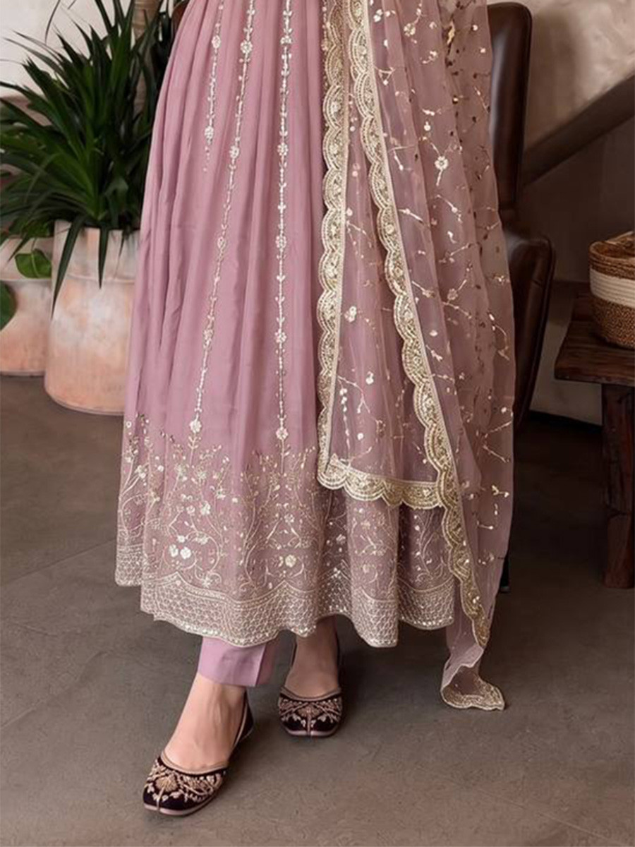 Peach Heavy Fandy Silk Embroidery Sequins Zari Wedding Party Festival Casual Ready Anarkali Pant Salwar Kameez