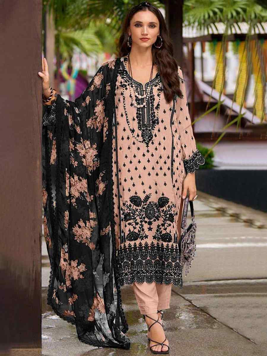 Peach Heavy Faux Georgette Embroidered Festival Casual Pant Salwar Kameez